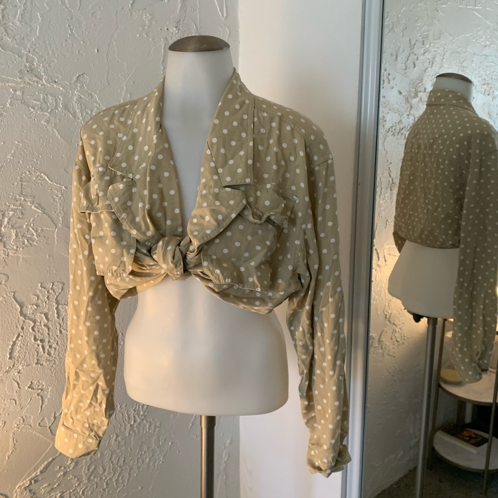 Vintage polka dot multi-way button blouse